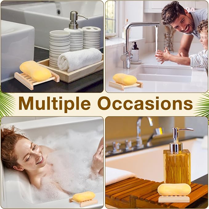 Amyhill 100 Pcs Bamboo Wood Soap Dish Bulk Bathroom Wooden Soap Holder Savers Self Draining Dishes Handcraft Tray, 3.3 x 3.3 x 0.67 Inch (Wood Color)