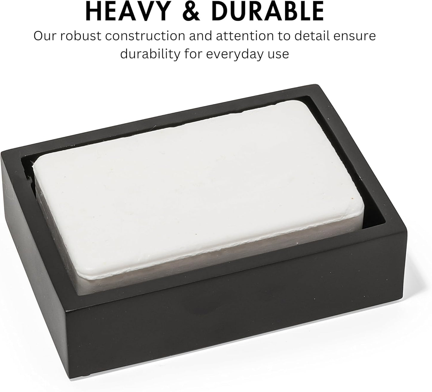 Matte Black Square Soap Dish, Hand Soap Holder for Bathroom, Shower, Countertop, Bathtub, Wash Room, Kitchen with Non-Slip Protective Pads