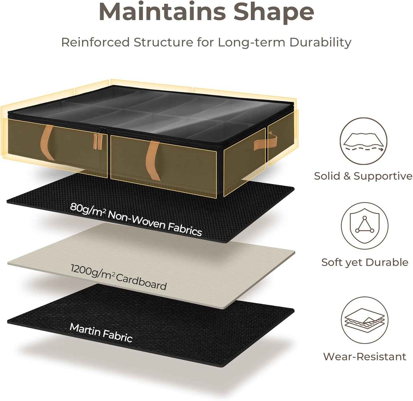 StorageWorks Shoe Organizer Under Bed for Closet, 2-Pack Ultra-thick Fabric Shoe Storage Containers with Bottom Support and Adjustable Dividers, Fits up to 24 Pairs, Black