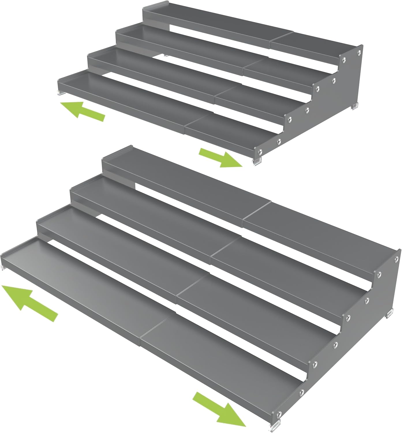 Expandable 4-Tier Step Spice Rack Organizer for Kitchen Cabinet Modern Design and Non Skid Space Saving Storage Shelf for Countertop Cabinets Pantry(2Packs/Gun-Grey)