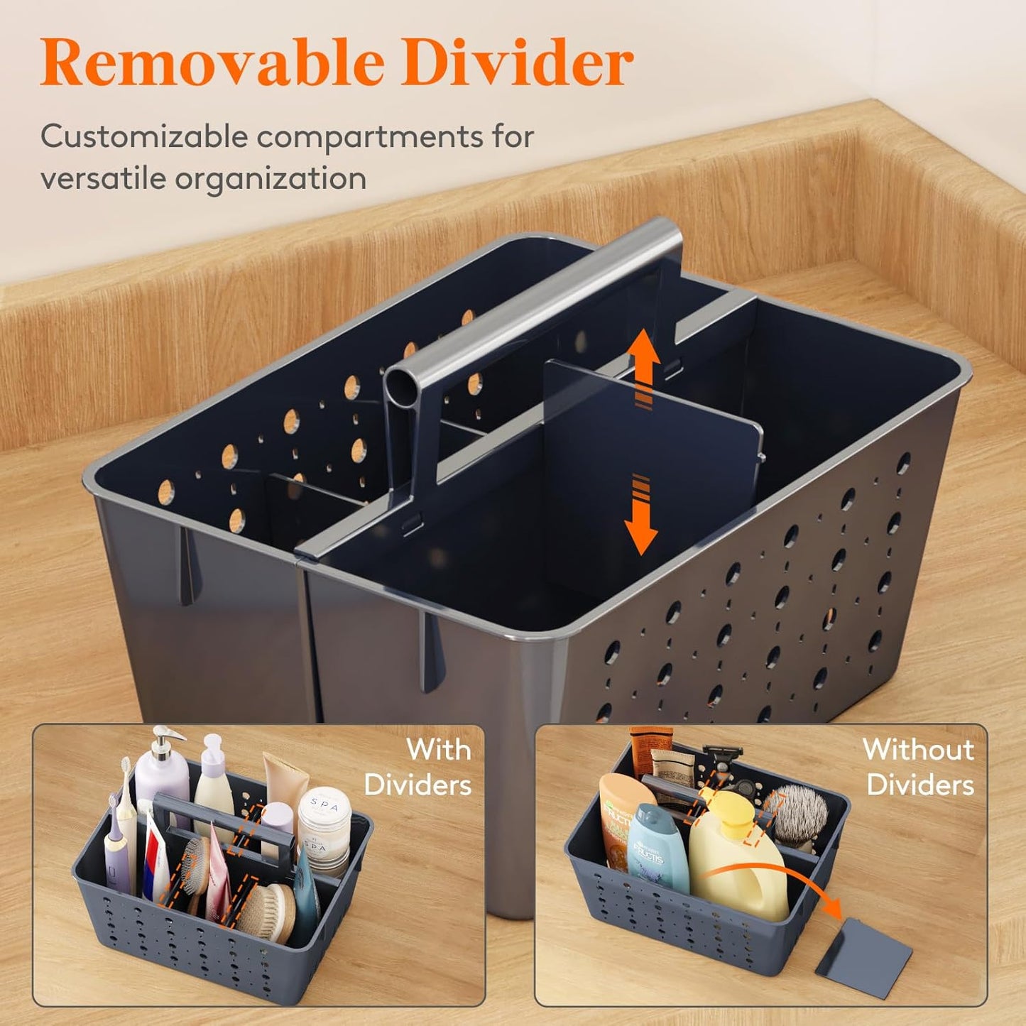 Lifewit Portable Shower Caddy with Handle, 2 Pcs Plastic Shower Caddy Dorm with Holes, Clean Organizer Basket for Bathroom, College, Dorm Room Essentials, Slate Blue