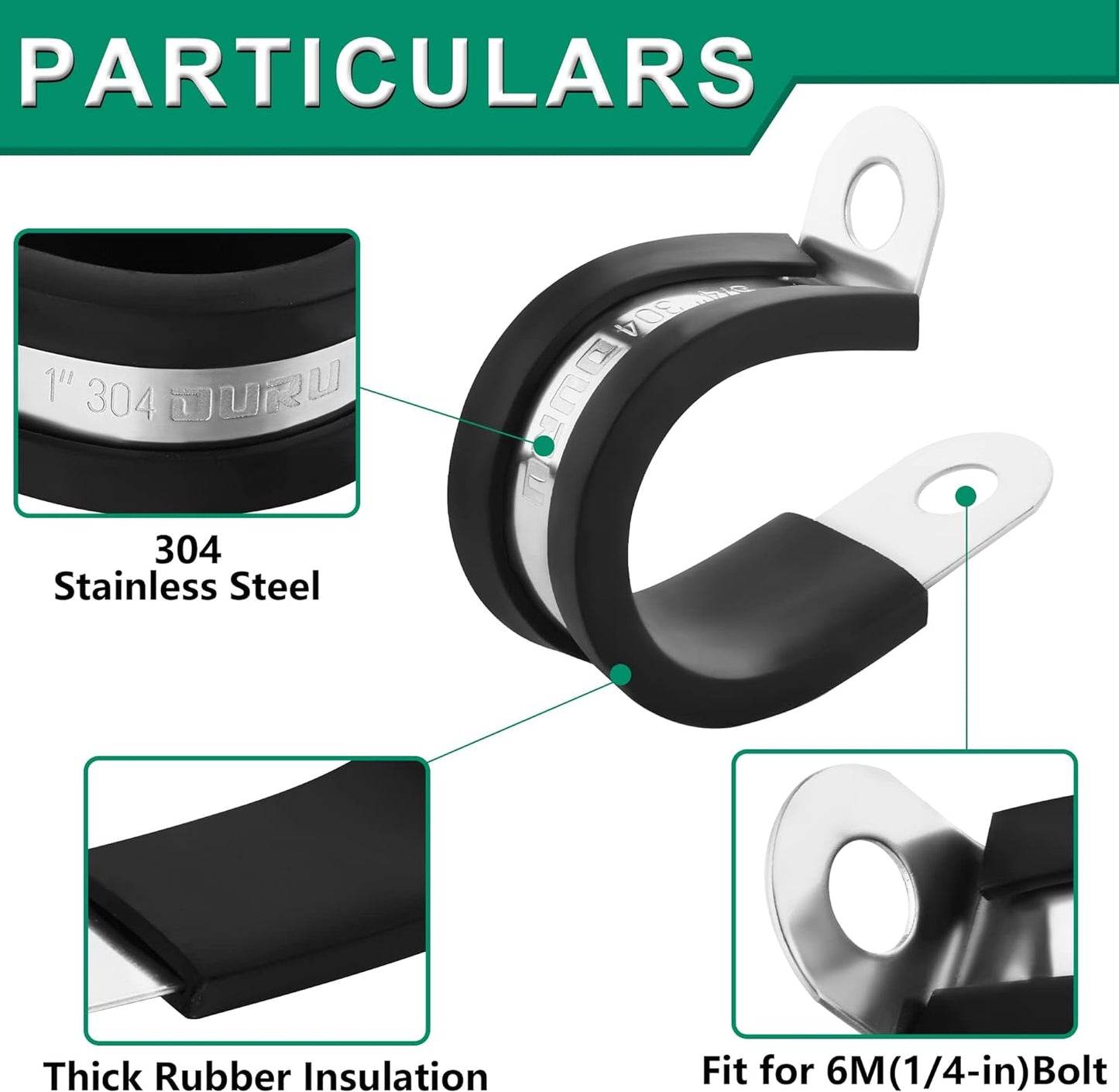 50PCS Cable Clamps 1 Inch 304 Stainless Steel Cable Clamps Rubber Coated Cushioned Insulated Cable Clamp,Automotive Wire Clamps,Pipe Clamps,Metal Clamp for Tube,Wire Cord Installation(25mm)