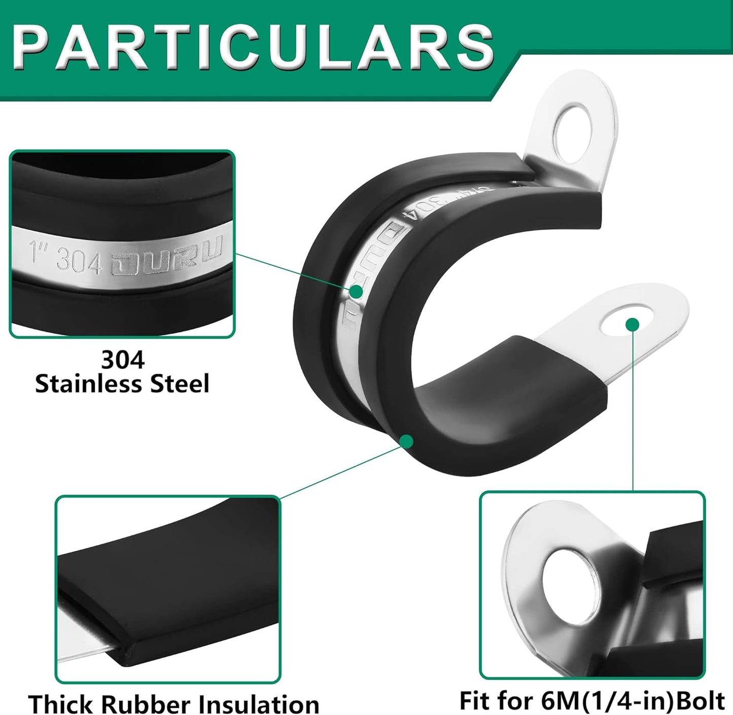 50PCS Cable Clamps 1-1/2 Inch 304 Stainless Steel Cable Clamps Rubber Coated Cushioned Insulated Cable Clamp,Automotive Wire Clamps,Pipe Clamps,Metal Clamp for Tube,Wire Cord Installation(38mm)