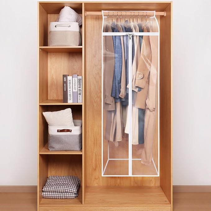 Zilink Dress Bags for Hanging Clothes 60 inch (2 Pack) Clear Garment Rack Cover Hanging Garment Bags for Storage for Coats Long Dress Gown Storage