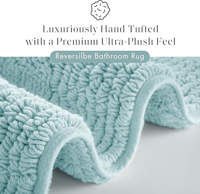 Madison Park Splendor Reversible 100% Cotton Tufted Bathroom Rug-3000 GSM Hotel Quality Luxurious Plush Medium Pile Bath Mat Absorbent, Quick Dry, Shower Room Décor, 21x34, Blue