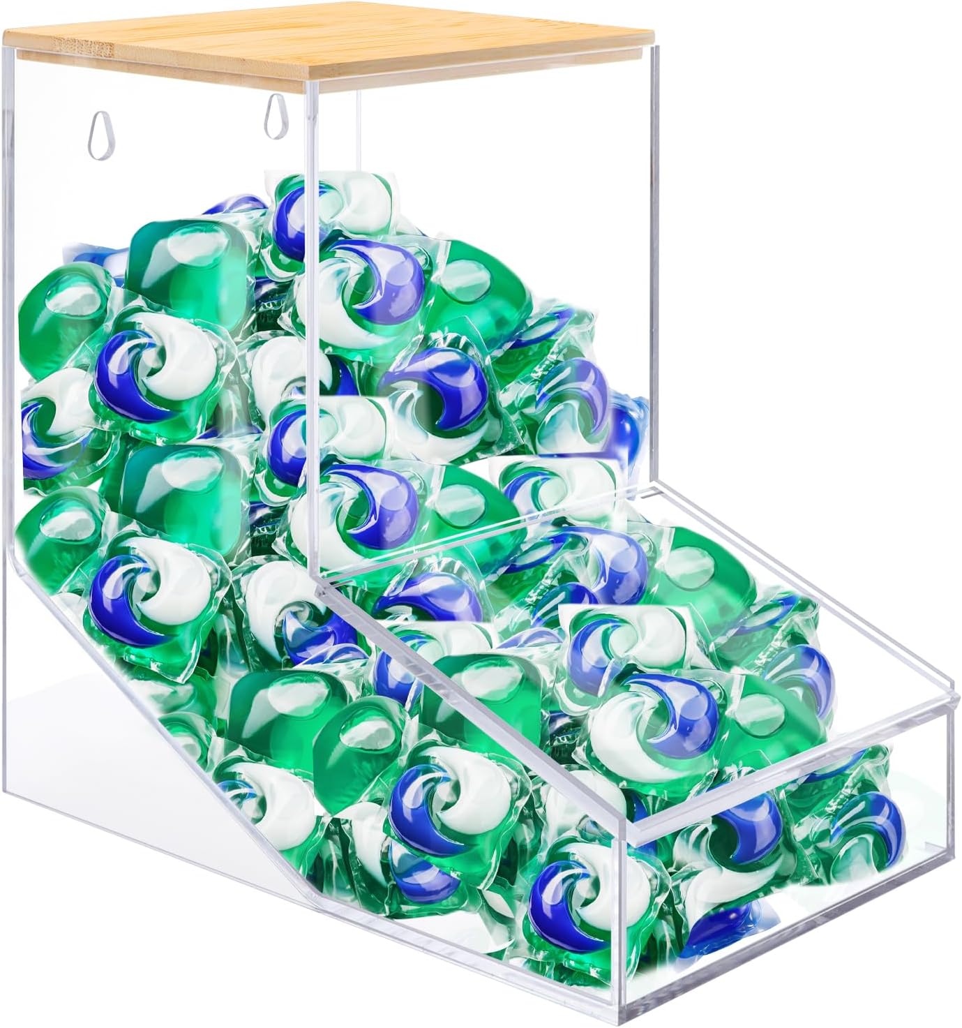 JYPS Laundry Pods Container, Acrylic Dishwasher Pods Holder w/ 2 Lids, Dispenser For Powder, Dryer Balls, Beads, Soap Organizer For Room Desktop / Wall Mount, Snack Candy Organization Storage