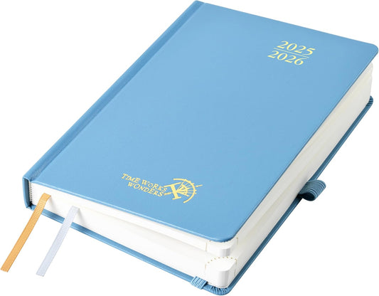 POPRUN 2025-2026 Daily Planner One Page Per Day (Medium - 5.75'' x 8.5'') - Academic Calendar (July 2025 - June 2026), 2025 Day Appointment Book with Monthly Tabs, Hardcover - Haze Blue