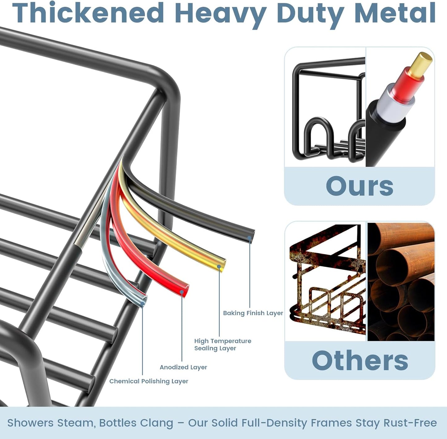 5-Pack Shower Caddy, Adhesive Shower Organizer, No-Drill Space Saving Shower Shelf with Soap Dish, Rustproof Shower Shampoo Holder for Kitchen & Bathroom Storage & Home Decor (Black)