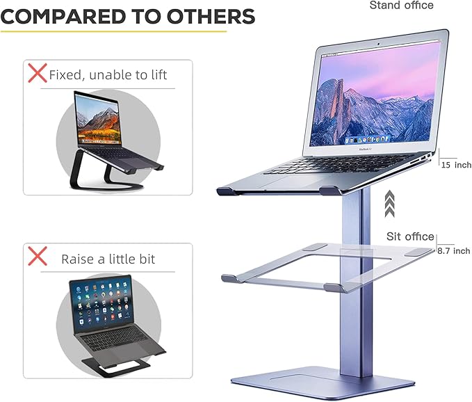 Adjustable Laptop Stand, Tall, Strong, Airflow, Suitable for 13.3-17.3 Inch Laptops, Lift Screen to Eye Level for Video Conferences