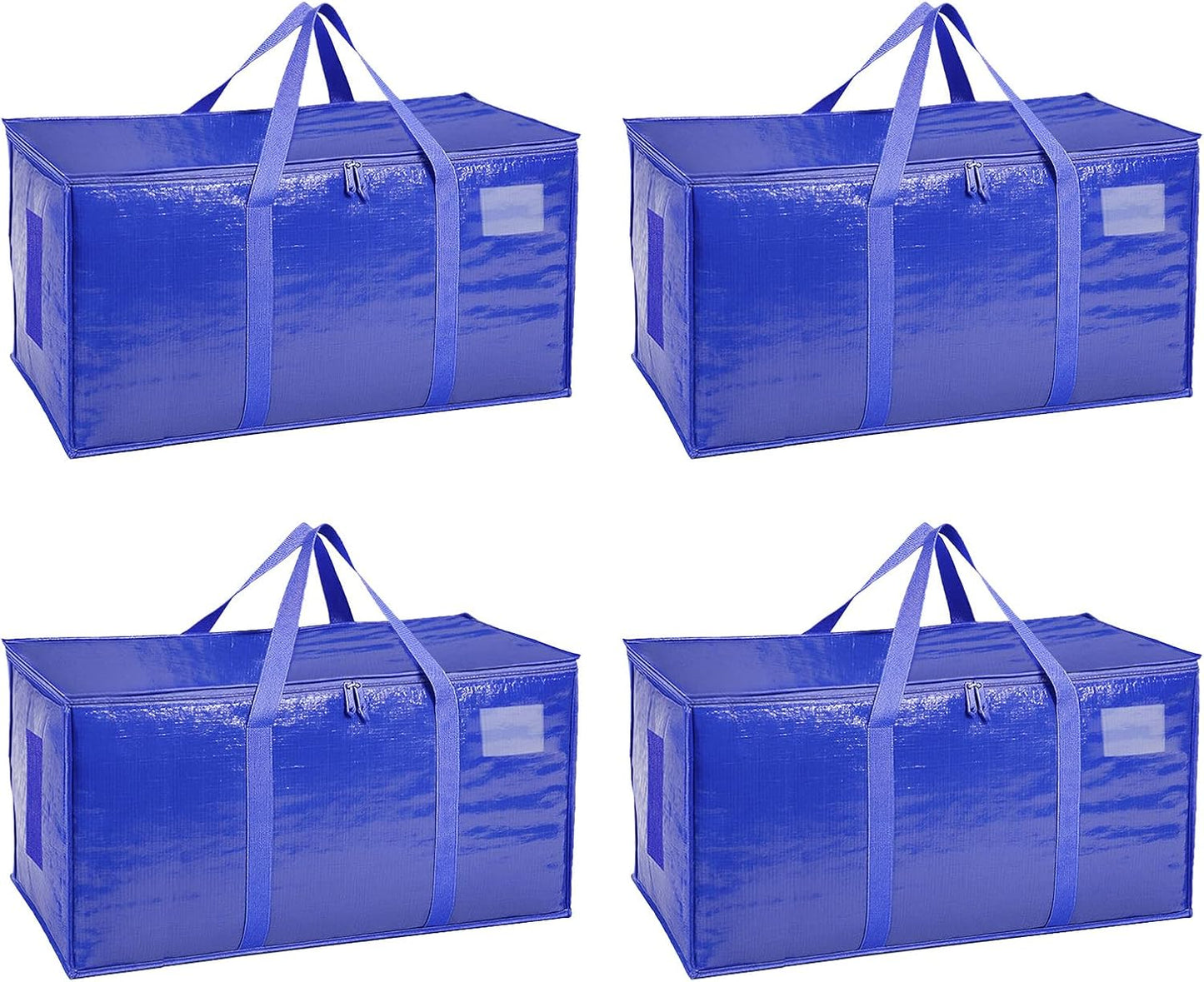 4 Pack-Extra Large Heavy Duty Moving Bags - Waterproof Storage Totes with Handles & Zippers, Foldable for College Dorm, Storage (Blue)