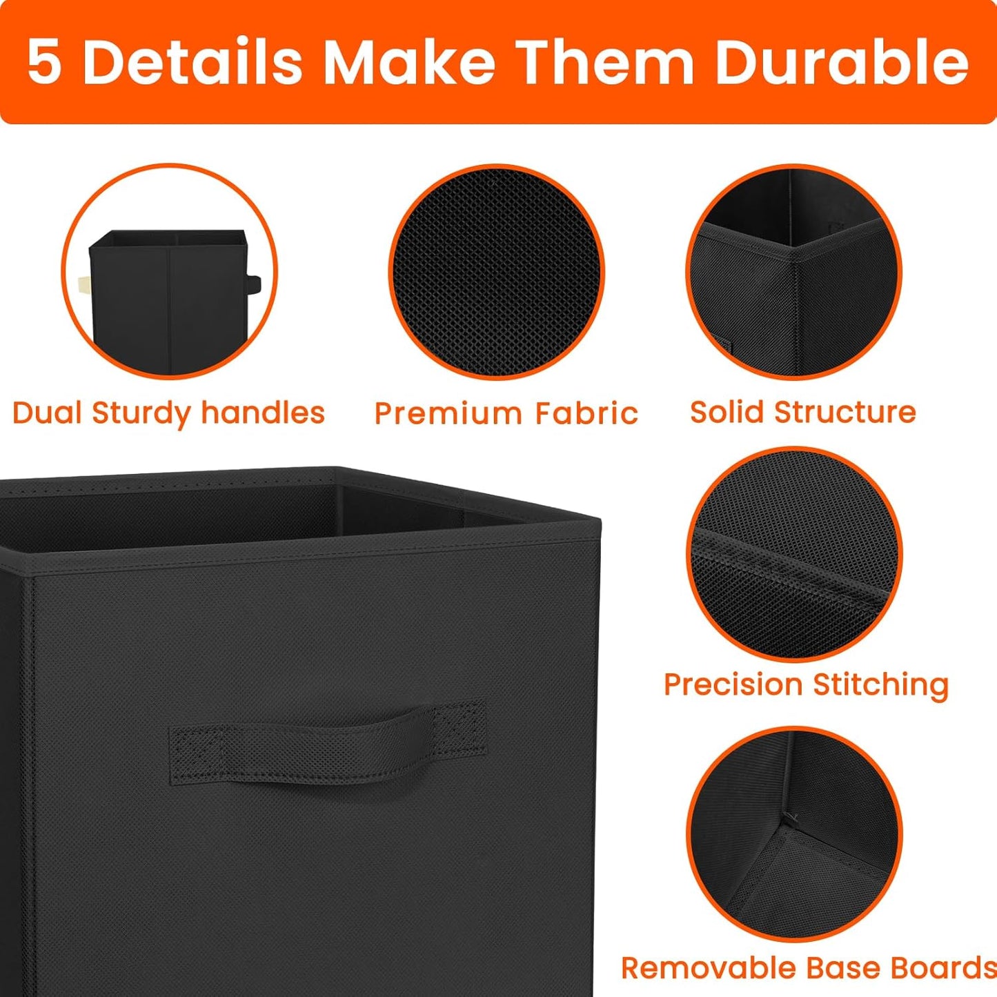 Criusia Storage Cubes, 11 Inch Clothes Storage Bins for Shelves Closet (10 Pack), Fabric Collapsible Storage Bins with Dual Handles, Cubby Storage Baskets Boxes, College Dorm Room Essentials (Black)