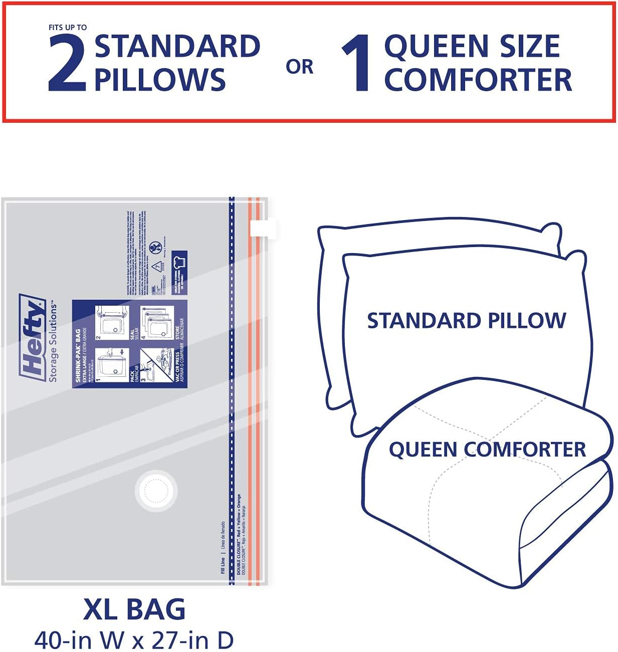 Hefty Shrink-Pak - 3 Extra Large Vacuum Storage Bags for Clothes, Pillows, Towels, or Blankets - Space Saver Vacuum Sealer Bags Ideal Under Bed Storage Solutions