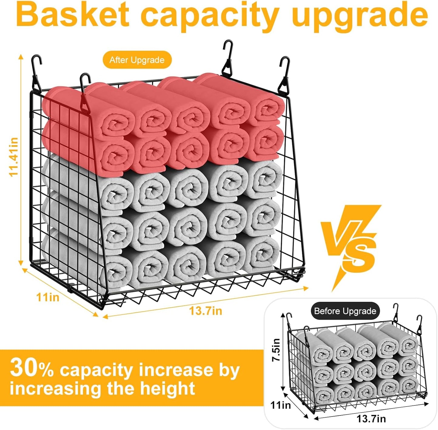 4-Pack Hanging Laundry Room Organizer：Foldable Laundry Room Organizaton Wire Basket with 360°Rotating Hooks Space Saving Over Washer and Dryer Shelves - Metal Laundry Basket Storage, Black Patent