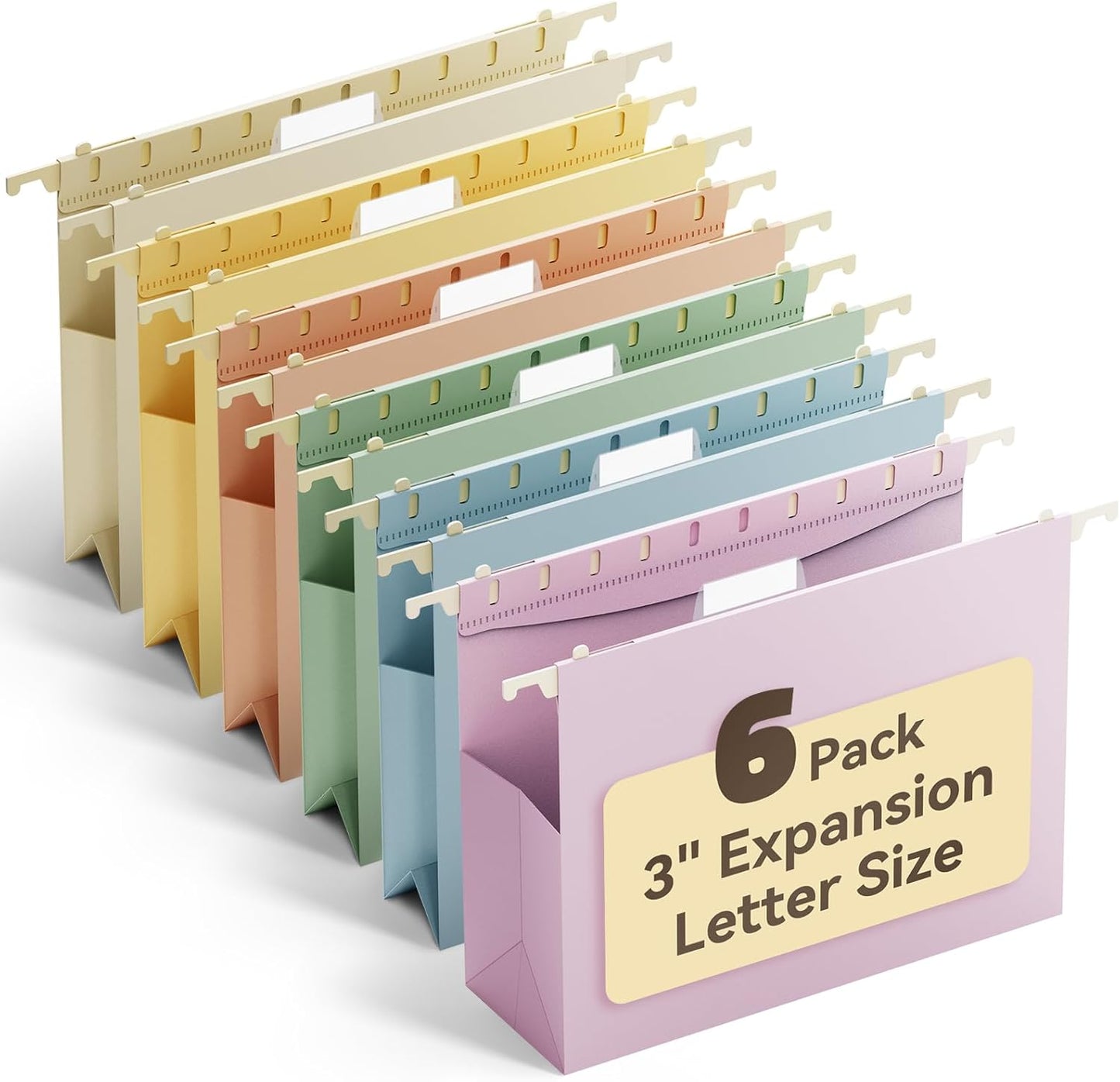 Ansook Plastic Letter Size Hanging File Folders,Reinforced 3" Extra Capacity File Folder with Tabs,6 Pack Expanding Filing Cabinet Folders,Heavy Duty Accordion Hanging Folder for Office(Morandi Color)