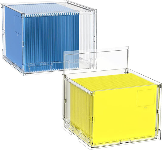 MUKAI File Box Organizer, Hanging Folder Storage Boxes, File Folder Organizer with Slide, Filing Crate Bin Holder with Letter-size File Holder Filing Box for Office, Home, Decor (2)
