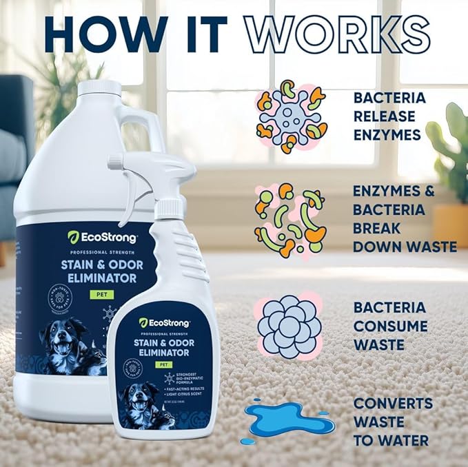 Eco Strong Pet Stain and Odor Remover - Cat Urine Enzyme Cleaner Destroyer, Urine Destroyer for Dogs, Pet Urine Enzyme Cleaner - 160 Oz
