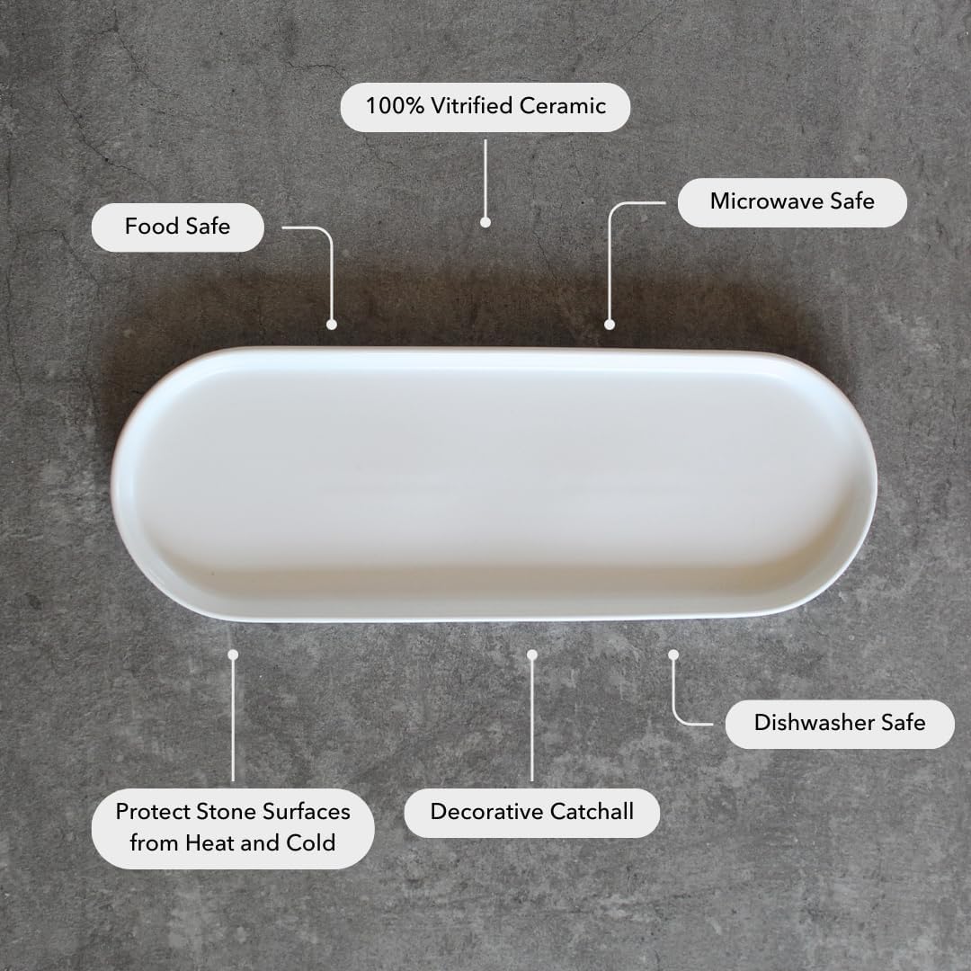 Elegant Ceramic Kitchen Sink Caddy & Bathroom Countertop Tray - Versatile Ceramic Vanity Tray for Home Organization & Decor, Durable & Microwave Safe, 30cm x 10.5cm x 2cm