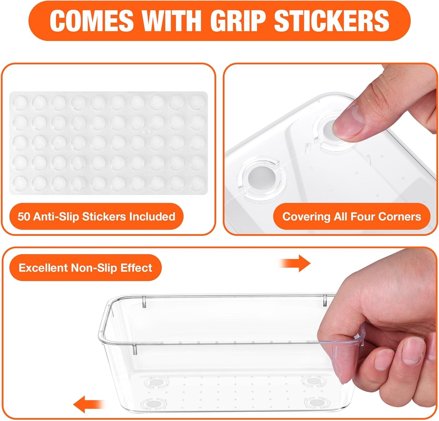 ValueMax 9 PCS Clear Plastic Drawer Organizers Set with Non-Slip Pads, 3 Sizes Desk Drawer Organizer for Vanity, Kitchen, Bathroom and Office