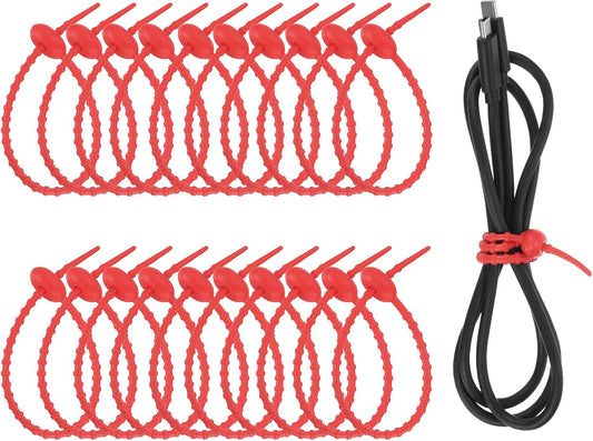 uxcell 20 Pcs Silicone Ties Bag Clip, 8.5 Inch Multi Purpose Silicone Zip Ties Reusable Rubber Zip Tie, Cable Strap Cord Organizer for Home Office Food Bag Wires Cables, Red