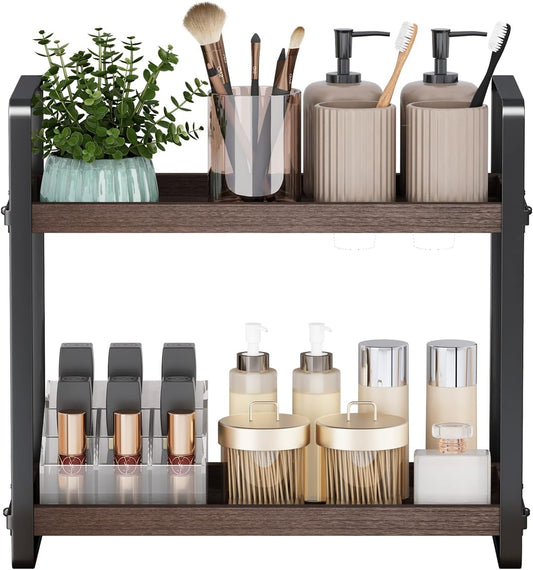 Bathroom Counter Organizer,Bathroom Countertop Organizer,Counter Shelf,Countertop Storage,Organization and Storage,Makeup Shelf,Sink Caddy(Brown 2 Tier)