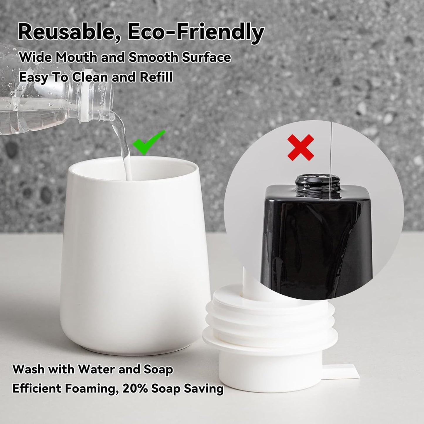 Ceramic Foaming Soap Dispenser, 12 Oz Foam Hand Soap Dispenser for Bathroom, Face Wash Dispenser Bottle with Foaming Pump, Refillable Lotion Dish Soap Foam Dispenser for Kitchen, Matte White