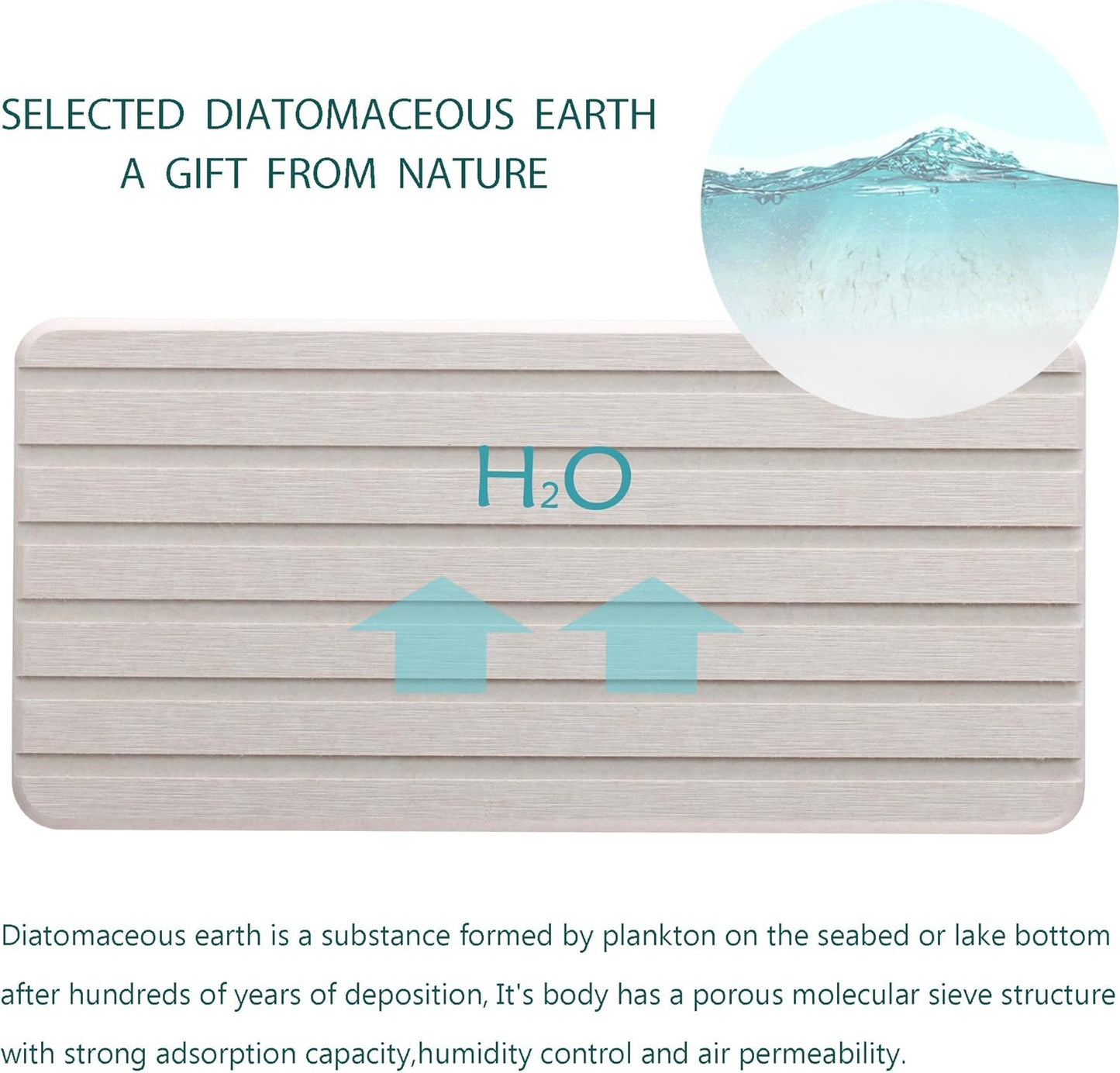 2 PCS Water Absorbent Diatomite Coasters Rectangle, Grooved Design, Water Absorbing Stone Used for Hand Soaps & Plants & toiletries in The Modern Home