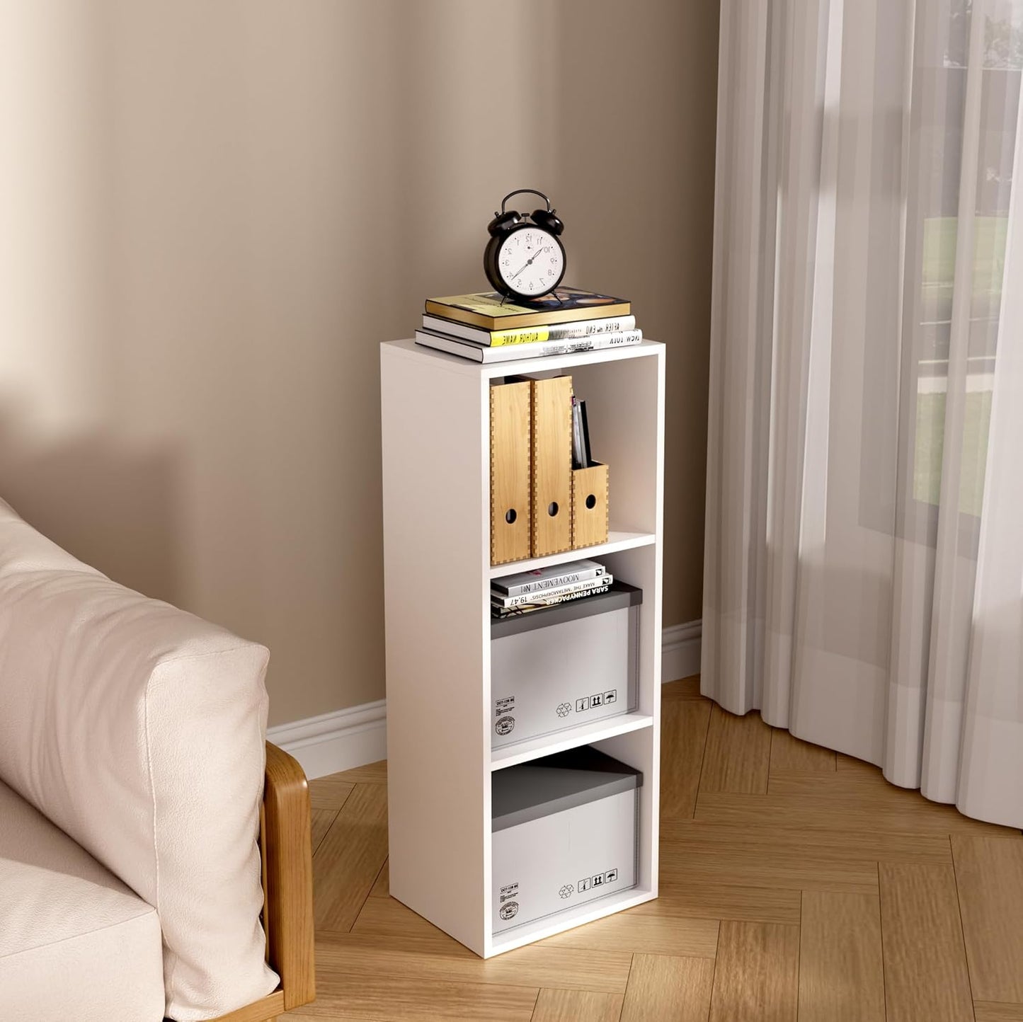 Wooden 3 Cube Storage Organizer, 3 Tier Storage Cubes Storage Display Cubby, Versatile Cubes Shelf and Cubby Organizer for Any Space (White, 3 Cube-W(11.8inch)