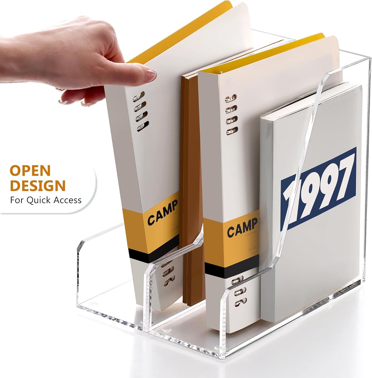 SANRUI Acrylic File Organizer, Clear Desk Organizer and Storage Bins Holding for Folders, Binders, Notebooks, Envelopes, Multi-purpose Magazine File Organizer for Home Office, 2 Pack