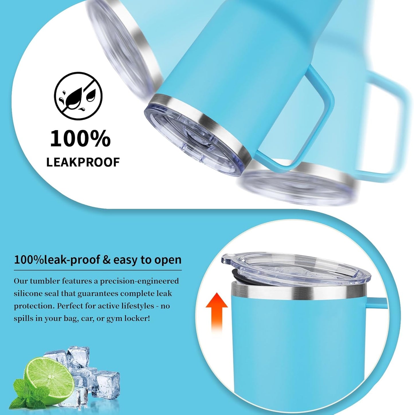 20oz Insulated Tumbler with Handle Stainless Steel Travel Coffee Mug with Lid and Straw Double Wall Vacuum Leak-proof Reusable Thermal Water Cup for Hot and Cold Drinks (Multicolor-2,4 Pack)