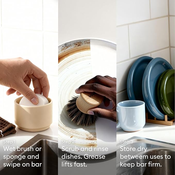 Vove Dish Soap Bar, Coastal Citrus Mint, Mandarin, Spearmint, Cypress & Bergamot Oils, Coconut Cleanser, Plant-Based Solid Dish Soap, Plastic-Free Kitchen Cleaner, FSC-Certified Packaging, 1 Bar