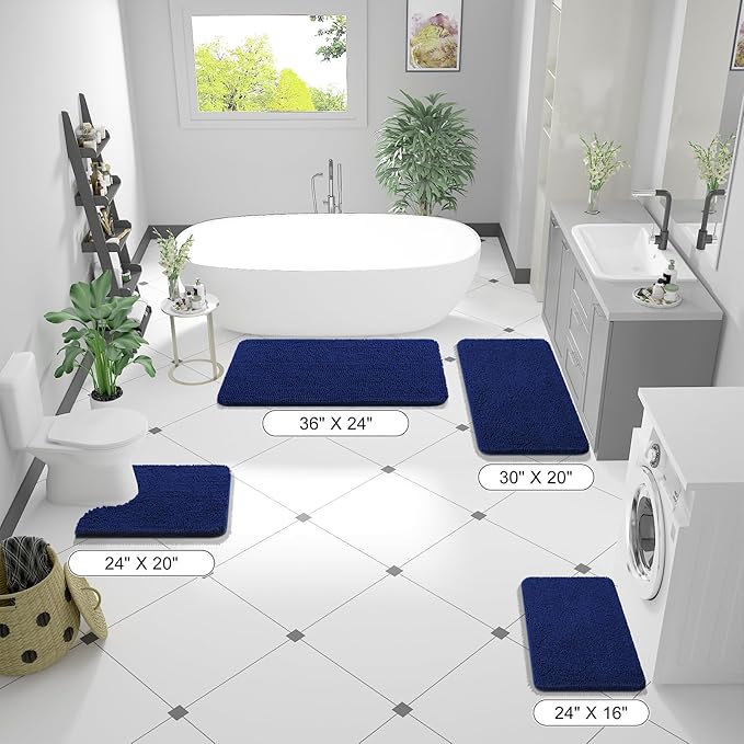 OLANLY Bathroom Rugs 59x35, Extra Soft Absorbent Chenille Bath Rugs, Rubber Backing Quick Dry, Machine Washable Bath Mats for Bathroom Floor, Tub and Shower, Home Decor Accessories, Navy