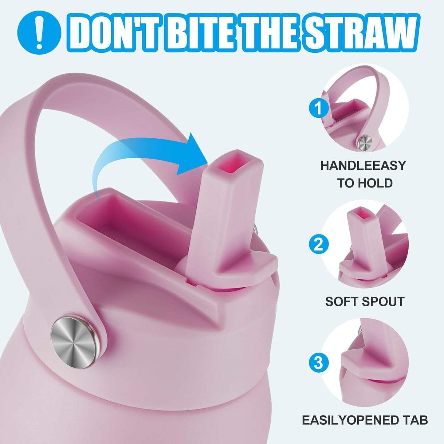 OLDLEY kids Water Bottle - 18oz Insulated Stainless Steel - Wide Straw Lid, Non Spill, Leakproof, Kids Water Bottle for School,Rainbow