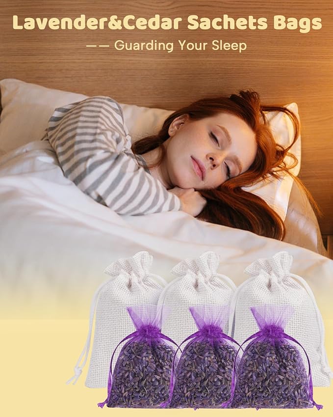 26 Pack Cedar and Lavendar Home Fragrance for Drawers and Closets - Stop Clothes Damage, Cedar Chips and Natural Dried Lavender Sachets Bags