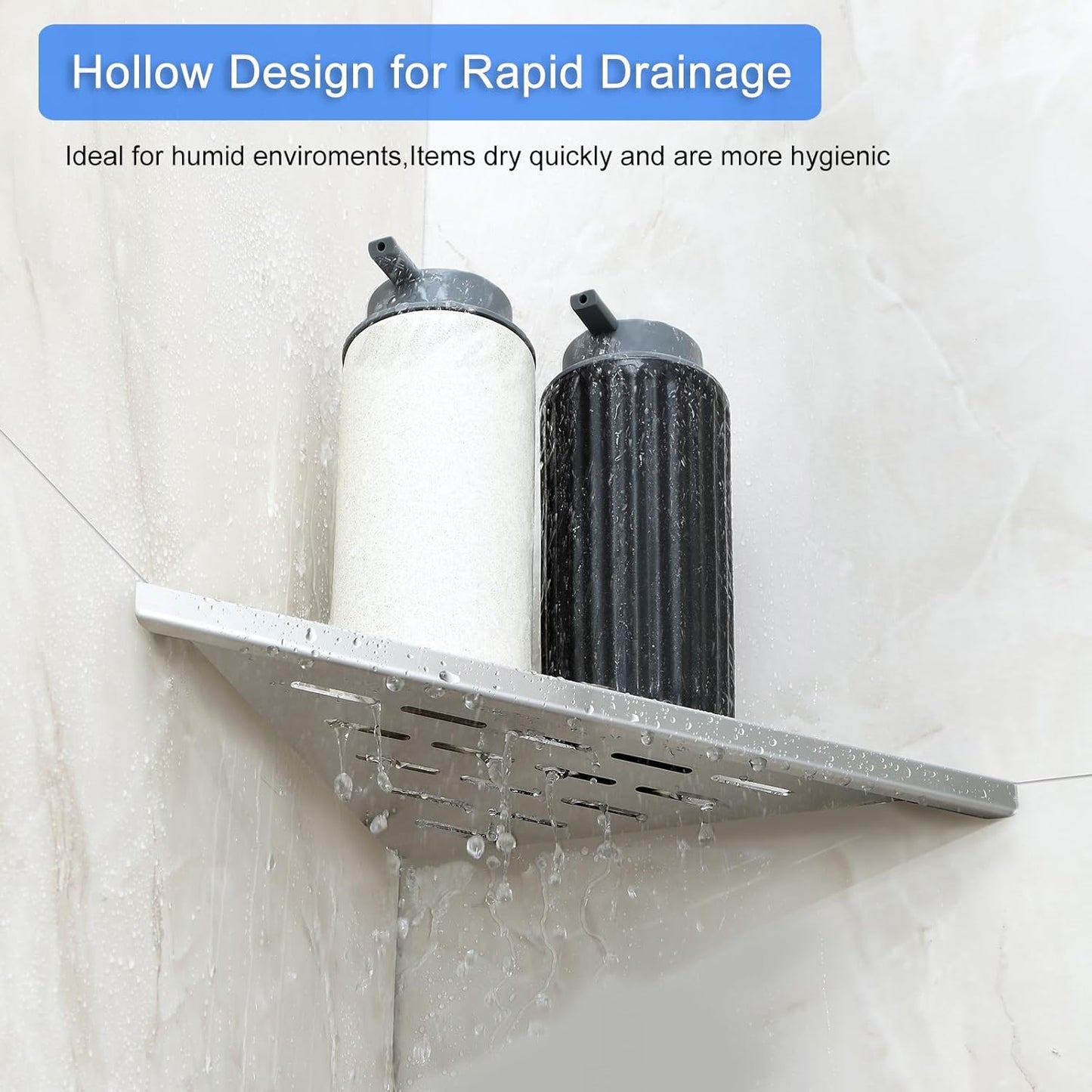 MENATT 10" No Drilling Corner Shower Shelf (2-Pack) – Recessed Stainless Steel Shower Caddy for Tiled Walls, Brushed 304 Steel Bathroom Shelves, Wall Mounted Triangular Organizer