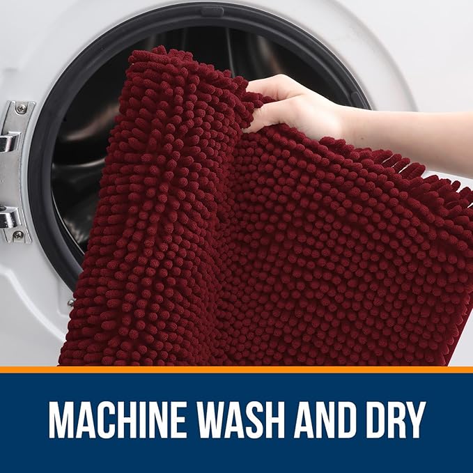 OLANLY Bathroom Rugs 70x46, Extra Soft Absorbent Chenille Bath Rugs, Rubber Backing Quick Dry, Machine Washable Bath Mats for Bathroom Floor, Tub and Shower, Home Decor Accessories, Burgundy