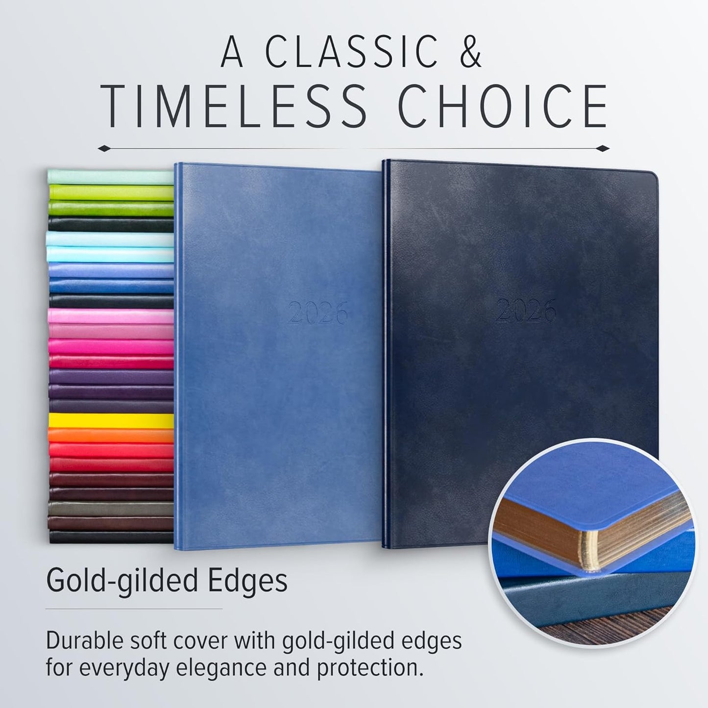 Gallery Leather Professional Weekly Monthly Planner 2026, Elegantly Bound Calendar Planner and Notebook with Stylish Gold-Gilded Page Edges, 12 Months - Monhegan Saddle - 9 x 7 "