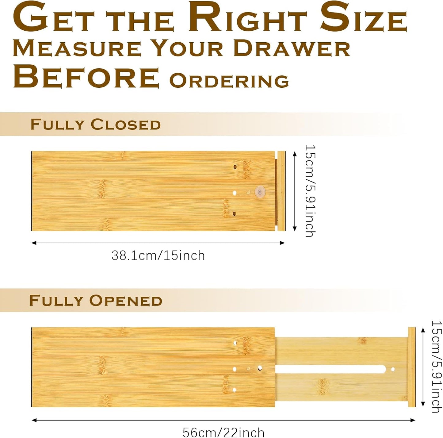 4 Pcs Deep Bamboo Drawer Dividers, Deep Kitchen Dresser Drawer Organizer with Spring Loaded for Clothes, Adjustable Expandable from 15-22 Inch(6 Inch,Wood Color)