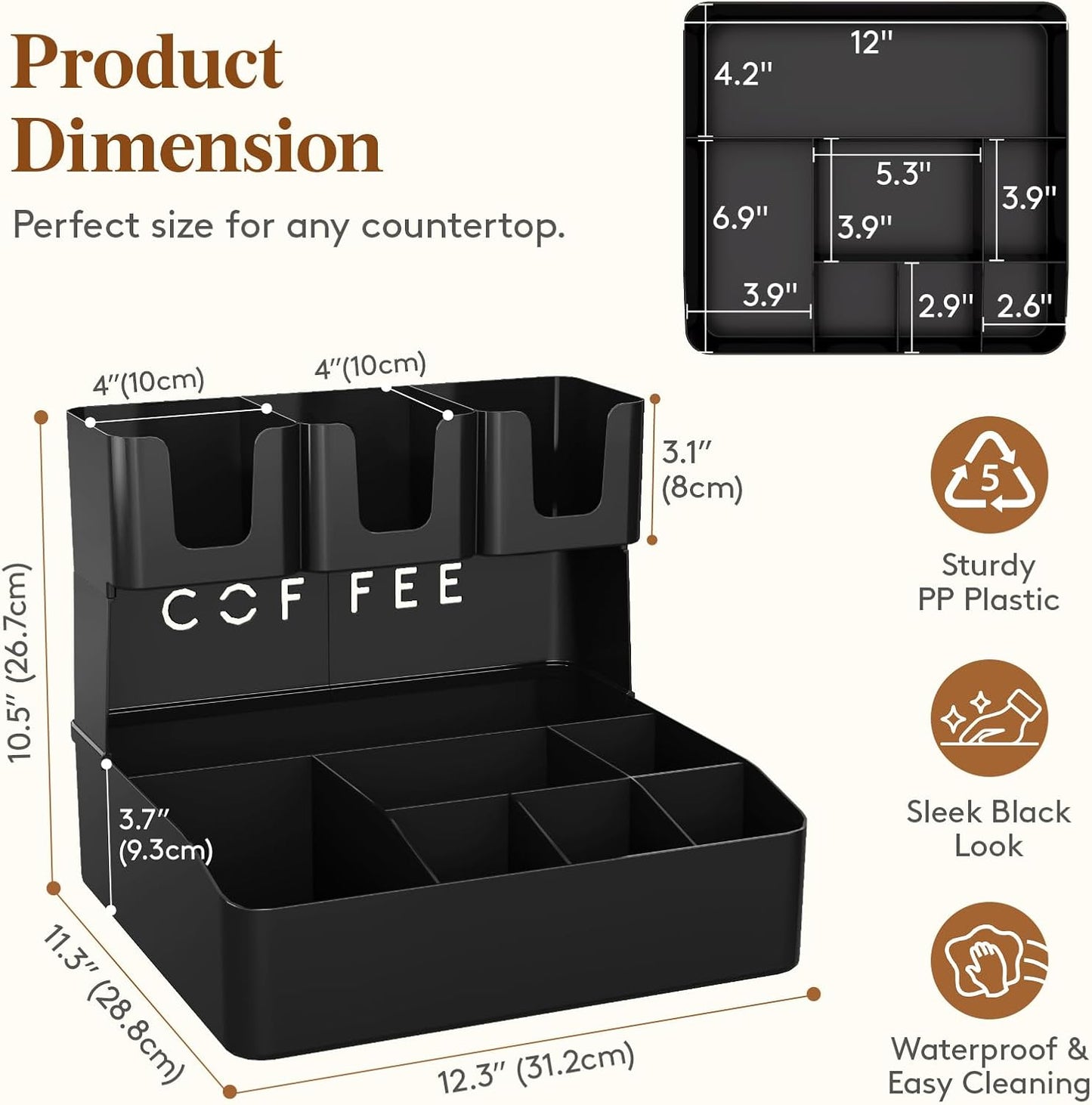 Lifewit 2-tier Coffee Station Organizer for Countertop, 10 Compartments, Tea Condiment Storage,Coffee Bar Organizer for Office Breakroom, Home Kitchen, Black