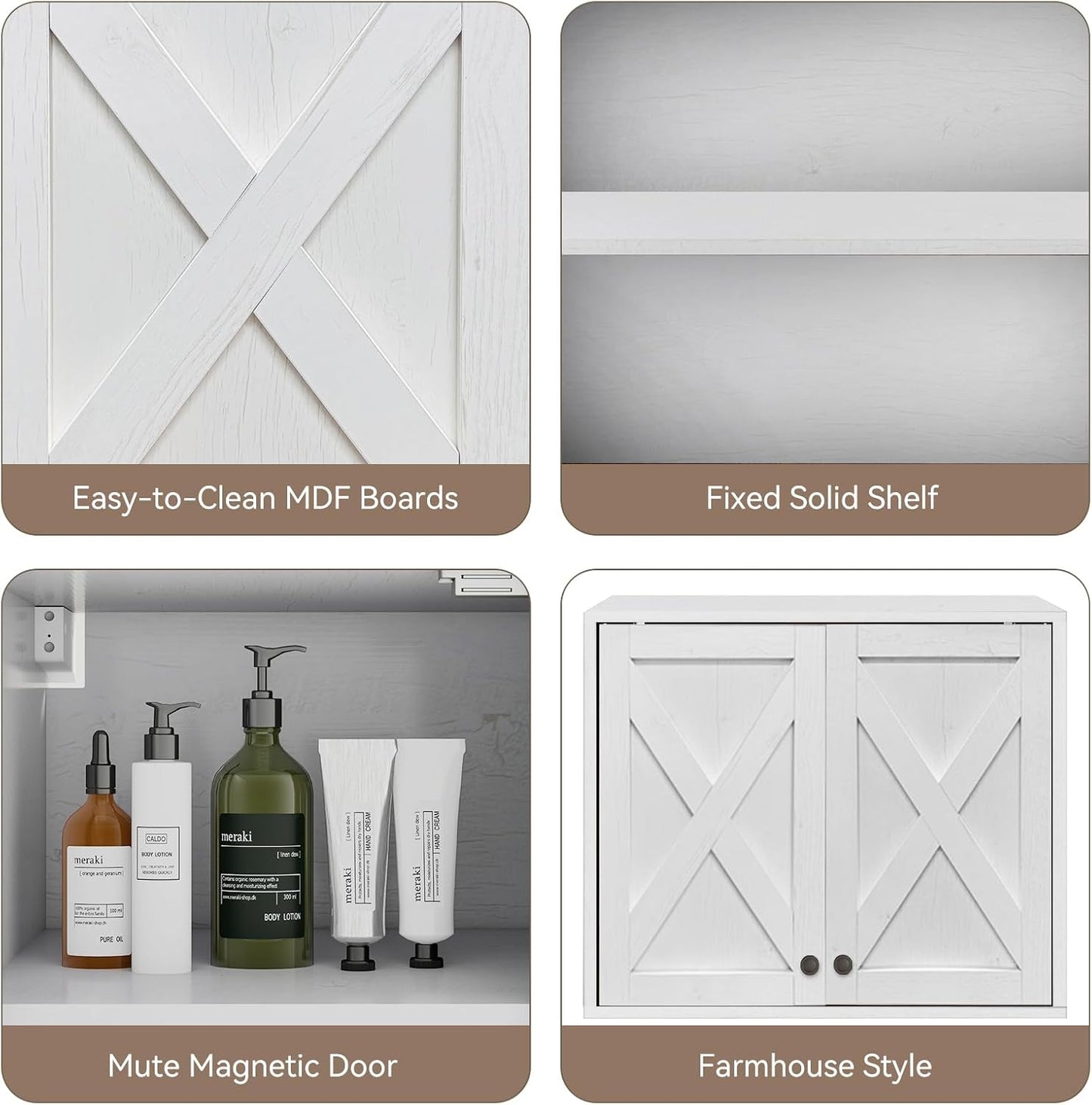 YOURLITE Laundry Cabinet, Medicine Cabinet, Bathroom Kitchen Storage Wall Mounted Farmhouse Organizer with Shelves Over Toilet, One Set of 2 Pieces X 24", White