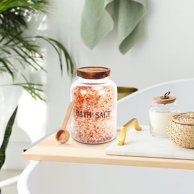 74 oz Glass Bath Salts Jar,Bath Salt Container with Lid and Scoop,Bathroom Organizers and Storage,for Bathtub Accessories for Women,Bathroom Decor,Home Decor