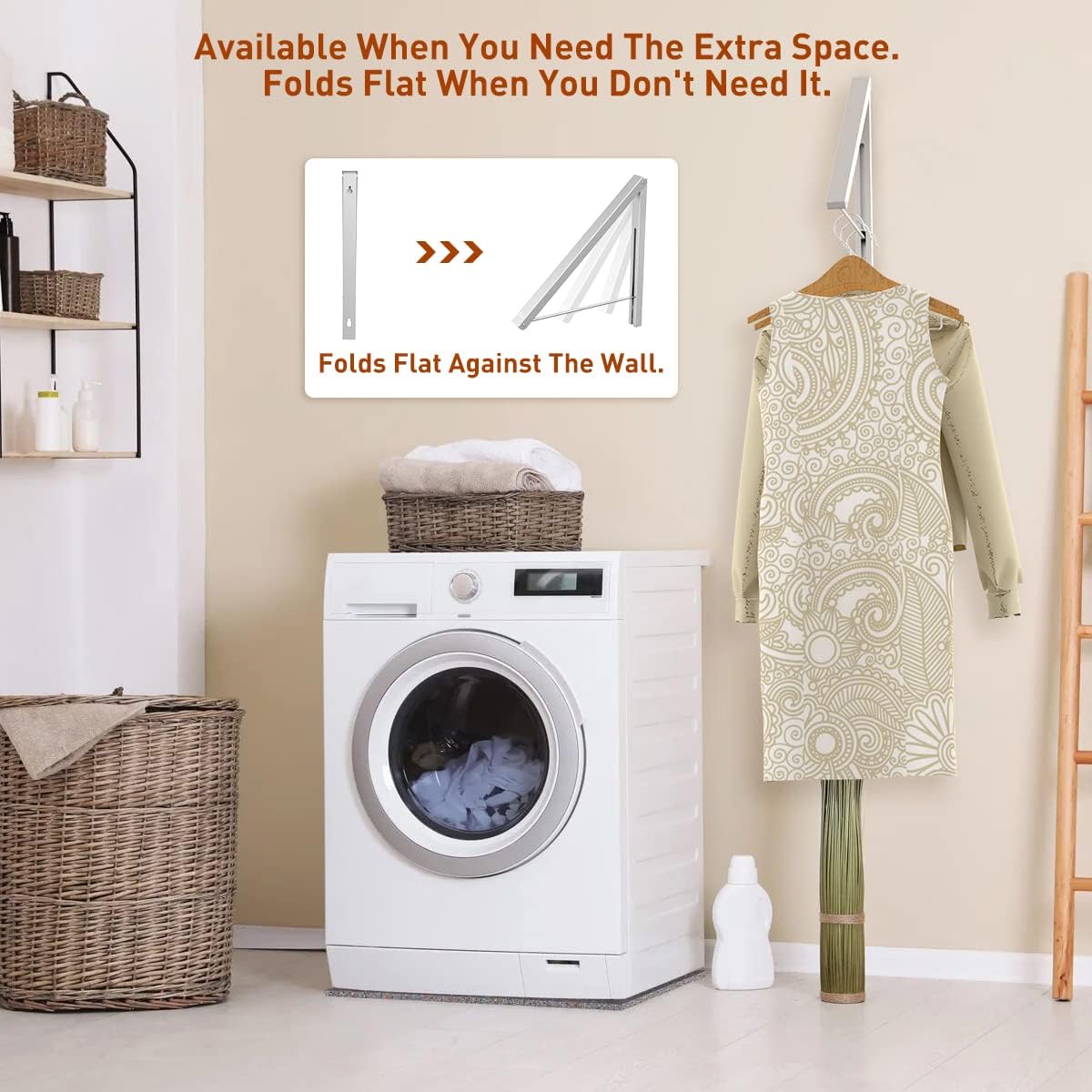 Wall Mounted Drying Rack Clothes Hanger Folding Wall Coat Racks Aluminum Home Storage Organiser Space Savers