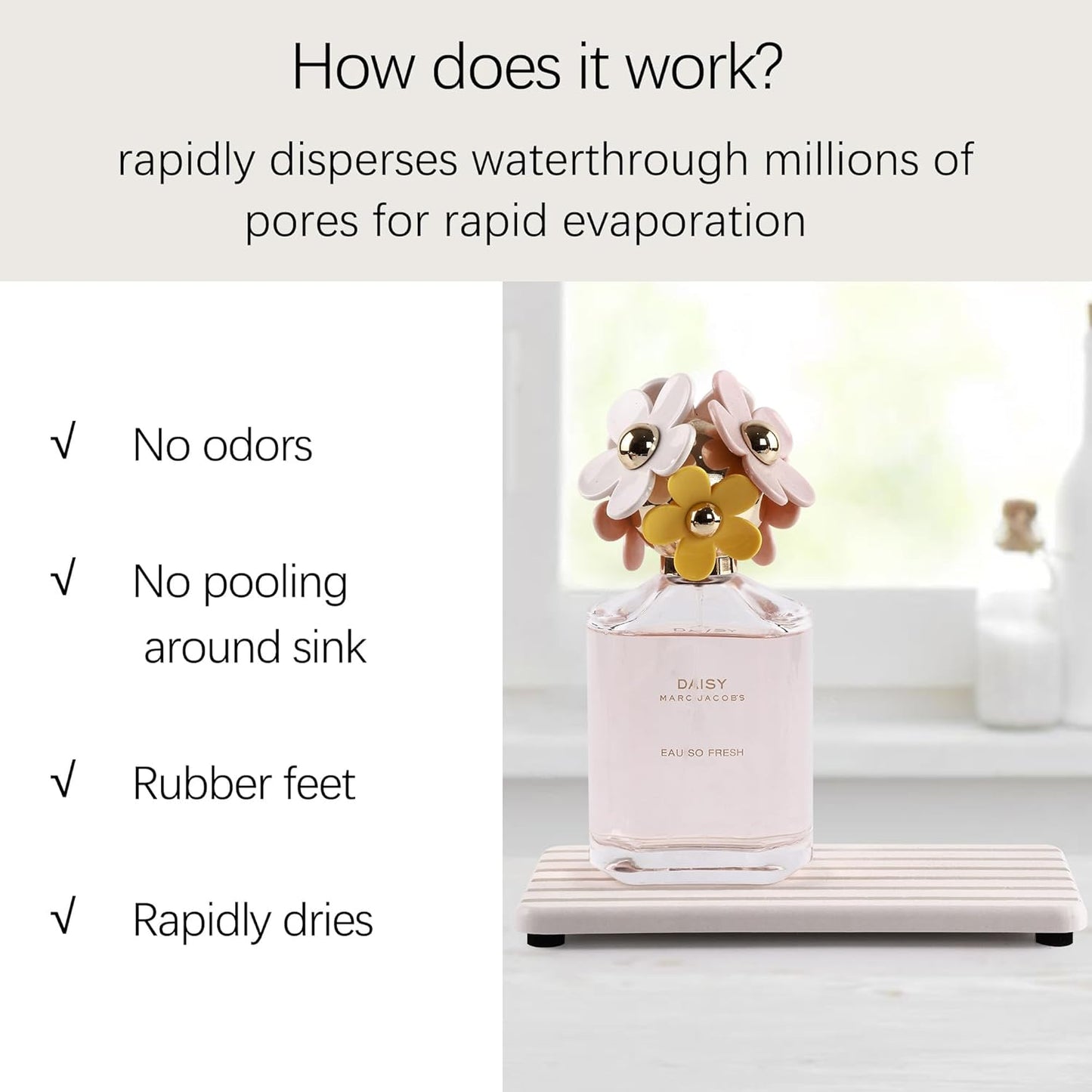 Set of 4 Bathroom Vanity Tray, Quick-Dry Diatomite Kitchen Tray with Non-Slip Pads | Water Absorbing Stone Used for Soap, Sponges, Cosmetics | Eco-Friendly Bath Sink Organizer