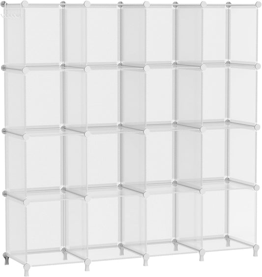 AWTATOS Cube Storage Organizer, 16 Cube Closet Organizers and Storage Shelves, DIY Stackable Bookshelf for Bedroom, Home, Translucent Twill