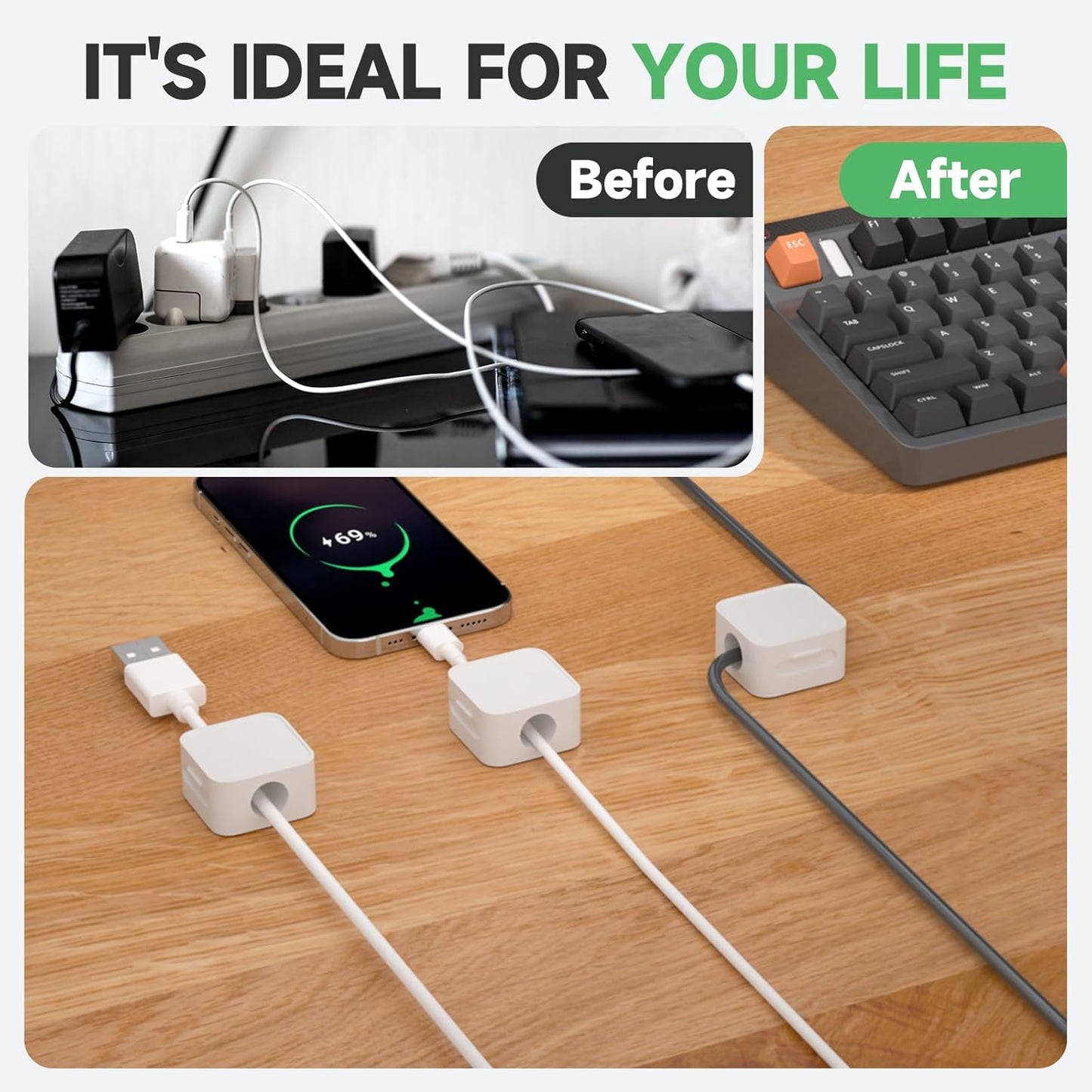 9 Black Magnetic Cable Clips,Under Desk Cable Management,Cord Holder for Nightstand Home Office Car Phone Wall,2025 Adhesive Cord Organizer[0.45" in Ht Save Space/Versatile for Wire Up to 0.27" OD]