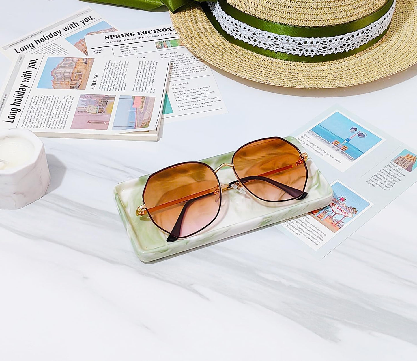 6.4" Porcelain Small Bathroom Tray, Ceramic Countertop and Vanity Tray for Cosmetics, Perfume, Jewelry, Candle - Kitchen Soap Tray for Kitchen Counter (Green)