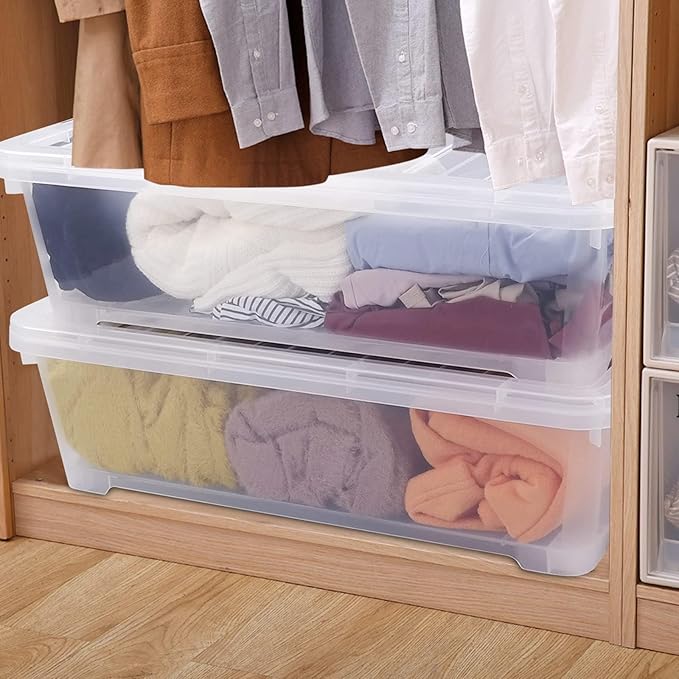 40 Quart Clear Plastic Underbed Storage Container, Wheeled Latching Storage Box for Shoes, Bags, Clothes, Set of 3