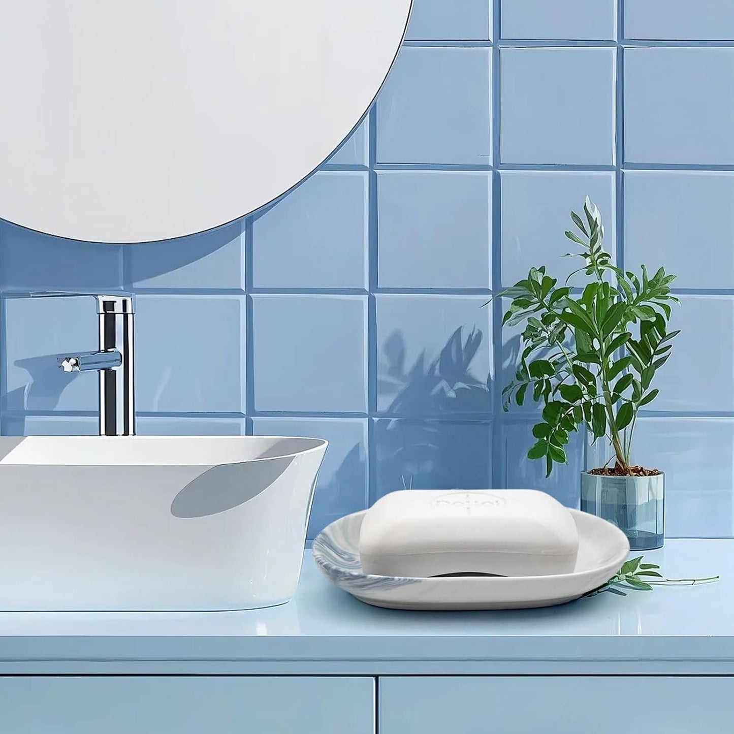 Elegant Ceramic Soap Dish for Shower with Unique Marble Texture, Decorative Bar Soap Holder for Bathroom & Kitchen, Easy Clean Versatile Cute Oval Soap Dishes for Soap Bars, Jewelry, Sponge