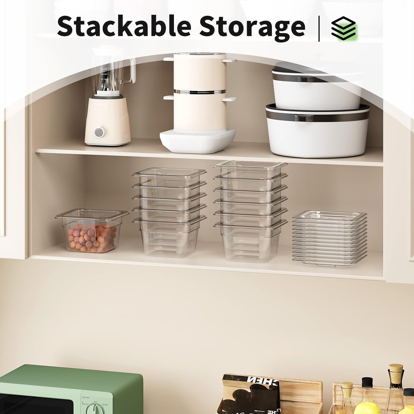 1/6 4'' 12 Pack Plastic Food Pans With Lids, Clear Food Pan, Commercial Stackable Polycarbonate Freezer-Safe for Fruits Vegetables Restaurant Kitchen