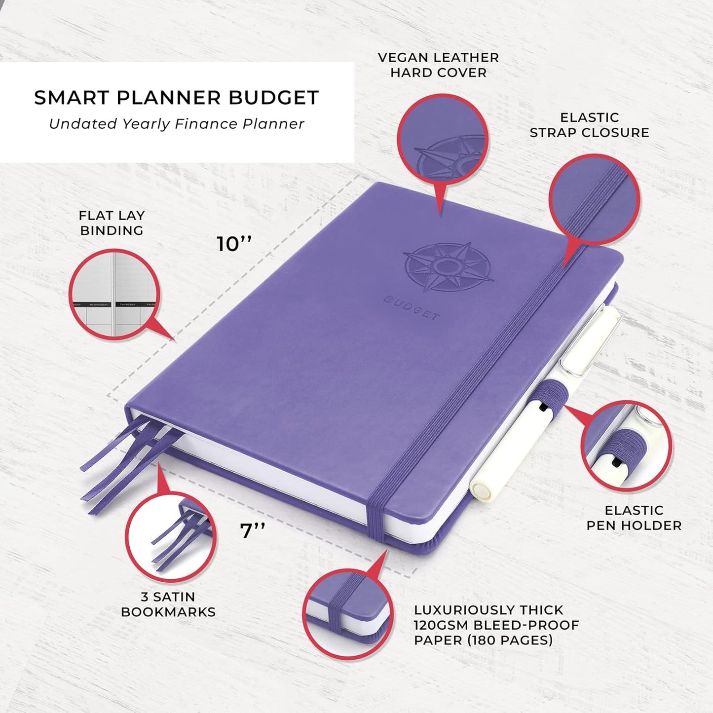 Smart Planner Budget Book – A5 Size 8.6 x 5.7 inches – Undated Budget Planner Organizer with Calendars, Debt Tracker, Expense Sheets, Savings Trackers and More – Inner Pocket for Receipts (Lavender)