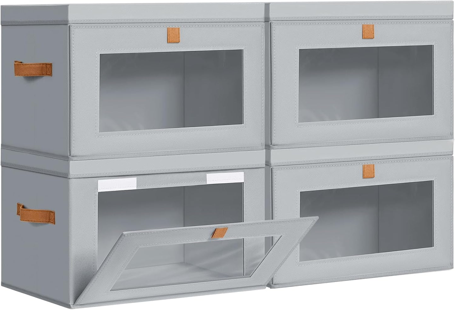 DIMJ Storage Bins with Lids - 4 Pack Large Fabric Closet Organizer with Window & Handles, Collapsible Decorative Storage Boxes for Shelves Under Bed, Books Clothes Blankets Sweaters Organization